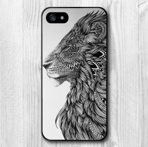 9906130021568 - FOR IPHONE 5 5S CASE, NEW DESIGN BLACK WHITE LION PATTERN PROTECTIVE HARD PHONE COVER SKIN CASE FOR IPHONE 5 5S