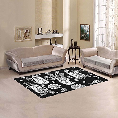 9924168209666 - CUSTOM CAT WITH FLOWER AREA RUG MODERN CARPET HOME DECORATION SIZE 7'X 5'
