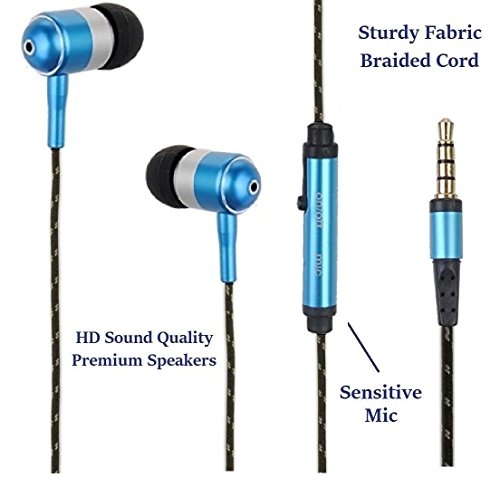 0099461812024 - FIDO® FABRIC BRAIDED 3.5MM STEREO HEADSET PREMIUM NYLON TANGLE FREE HEADPHONES WITH PLAY / PAUSE KEY REMOTE CONTROLLER & BUILT-IN MICROPHONE - BLUE