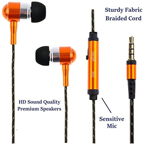 0099461812048 - FIDO® FABRIC BRAIDED 3.5MM STEREO HEADSET PREMIUM NYLON TANGLE FREE HEADPHONES WITH PLAY / PAUSE KEY REMOTE CONTROLLER & BUILT-IN MICROPHONE - ORANGE
