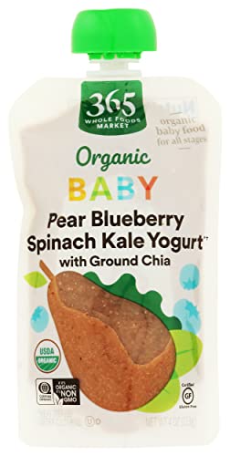 0099482490638 - 365 BY WHOLE FOODS MARKET, ORGANIC BABY FOOD, PEAR BLUEBERRY SPINACH KALE YOGURT WITH GROUND CHIA, 4 OUNCE