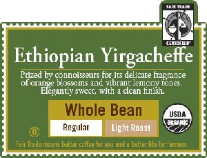 0099555363142 - COFFEE ROASTERS ORGANIC COFFEE ETHIOPIAN YIRGACHEFFE WHOLE BEAN