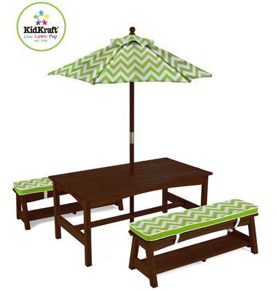 0995632512659 - KIDKRAFT 00103 TABLE AND BENCH SET WITH UMBRELLA TOY