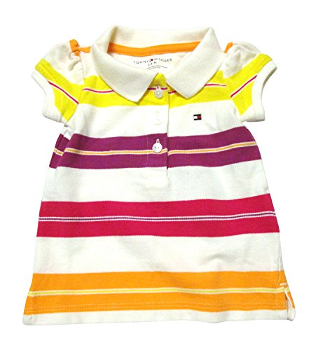 0099617116112 - TOMMY HILFIGER BABY GIRLS' STRIPED CAPPED SLEEVE POLO SHIRT (3-6 MONTHS, WHITE MULTI)