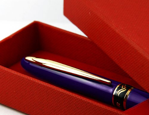 0009990003671 - CLASSIC THIN GOLDEN CLIP, BRIGHT MIDNIGHT BLUE FOUNTAIN PEN CARVED RING WITH PUSH IN STYLE INK CONVERTER