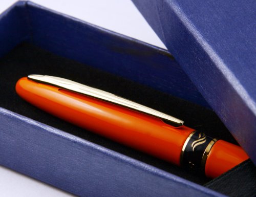 0009990003718 - LUXURY VIVID BRIGHT ORANGE FOUNTAIN PEN GOLDEN CARVED RING WITH PUSH IN STYLE INK CONVERTER