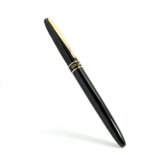 0009990003824 - LUXURY BLACK FOUNTAIN PEN GOLDEN CARVED RING WITH PUSH IN STYLE INK CONVERTER
