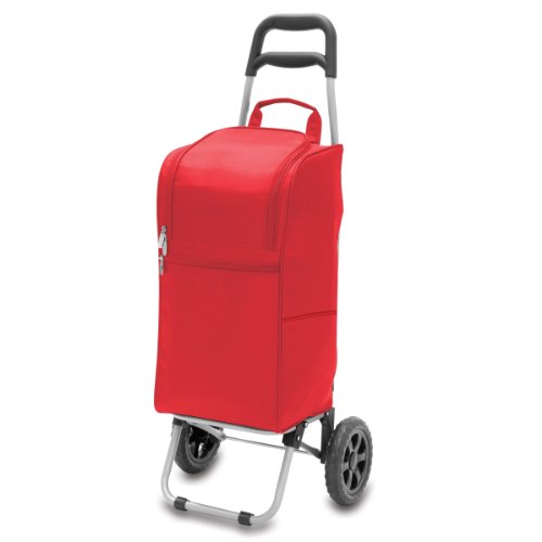 0099967274449 - PICNIC TIME INSULATED CART COOLER WITH WHEELED TROLLEY, RED