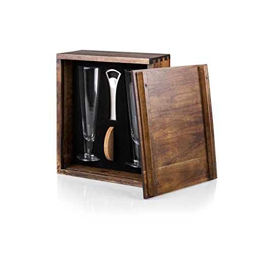 0099967388085 - PICNIC TIME 'ACACIA WOOD PILSNER BEER GLASS GIFT SET FOR TWO'