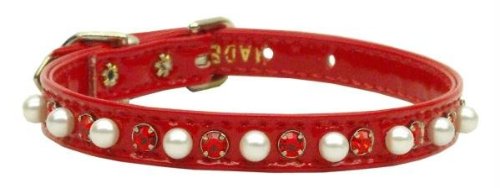 0099994248253 - MIRAGE PET PRODUCTS PATENT 3/8-INCH PEARL AND CRYSTAL PET COLLAR, SIZE 10, RED