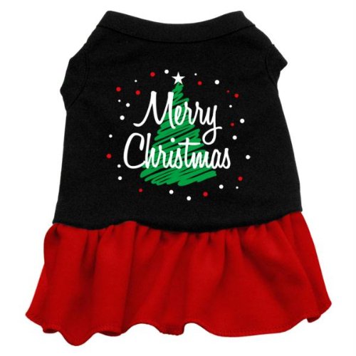 0099994357696 - MIRAGE PET PRODUCTS 14-INCH SCRIBBLE MERRY CHRISTMAS SCREEN PRINT DRESS, LARGE, BLACK WITH RED