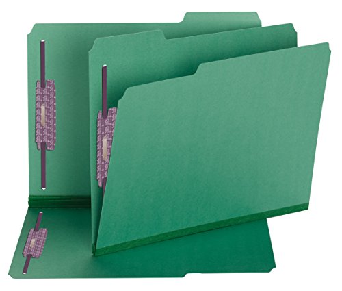 0999992372984 - SMEAD FASTENER FOLDERS, SAFE SHIELD FASTENERS IN POSITIONS 1 & 3, 1/3-CUT TAB, 2-INCH EXPANSION, LETTER SIZE, GREEN, 25 PER BOX