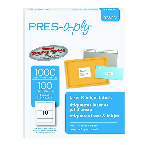0999992522013 - PRES-A-PLY LASER LABELS, 2 X 4 INCH, WHITE, 1000 COUNT