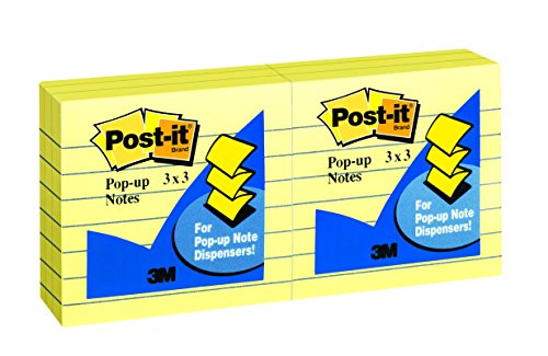 0999992564914 - POST-IT POP-UP NOTES, 3 X 3-INCHES, CANARY YELLOW, LINED, 6-PADS/PACK