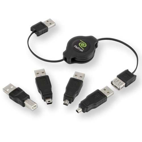 0999992701838 - RETRAK RETRACTABLE USB 2.0 CABLE WITH 4 ADAPTER TIPS (ETCABLERU2M)
