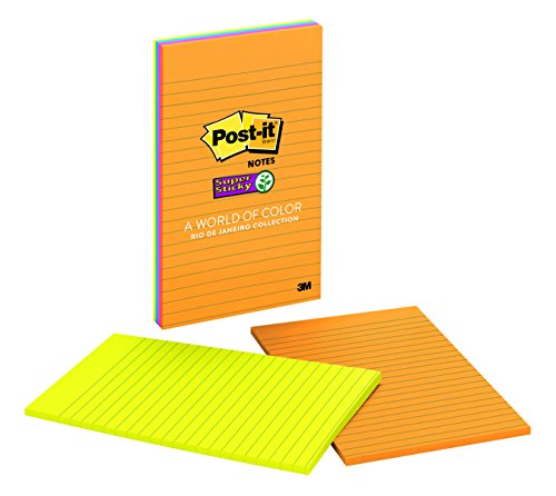 0999992789287 - POST-IT SUPER STICKY NOTES, 5 IN X 8 IN, RIO DE JANEIRO COLLECTION, LINED, 4 PADS/PACK (5845-SSUC)