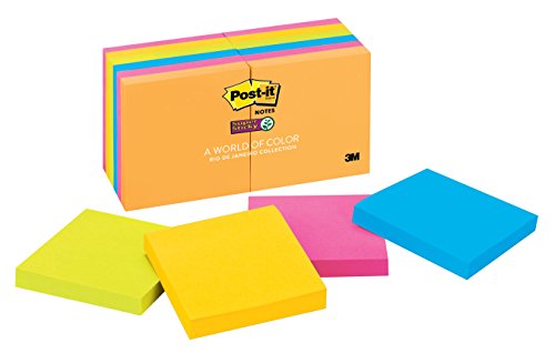 0999992789997 - POST-IT SUPER STICKY NOTES, 3 IN X 3 IN, RIO DE JANEIRO COLLECTION, 12 PADS/PACK, 90 SHEETS/PAD (654-12SSUC)