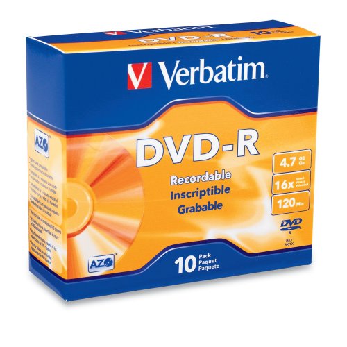 0999993648729 - VERBATIM 4.7 GB UP TO 16X BRANDED RECORDABLE DISC DVD-R 10-DISC SLIM CASE 95099