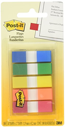 0999993984261 - POST-IT FLAGS WITH ON-THE-GO DISPENSER, ASSORTED PRIMARY COLORS, 1/2-INCH WIDE, 100/DISPENSER, 1-DISPENSER/PACK
