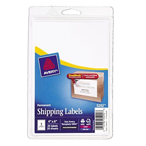 0999994588185 - AVERY PERMANENT SHIPPING LABELS, 4 X 6 INCHES, WHITE, PACK OF 20