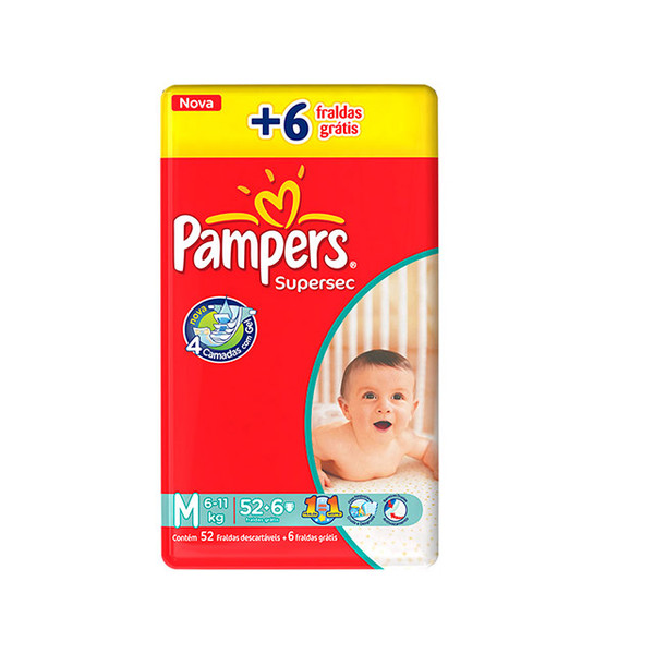 7506295345565 - PAMPERS SUPERSEC M 58 UNIDADES